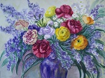 Blumenstrauß in blauer Vase, gemalt in Aquarell im Jahr 2011